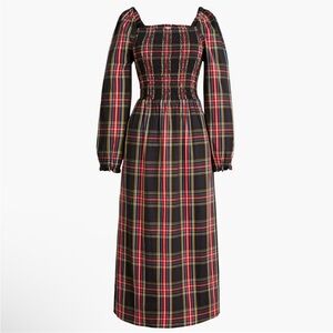 J. Crew Cotton-blend poplin smocked midi dress Stewart Tartan Plaid Size Small